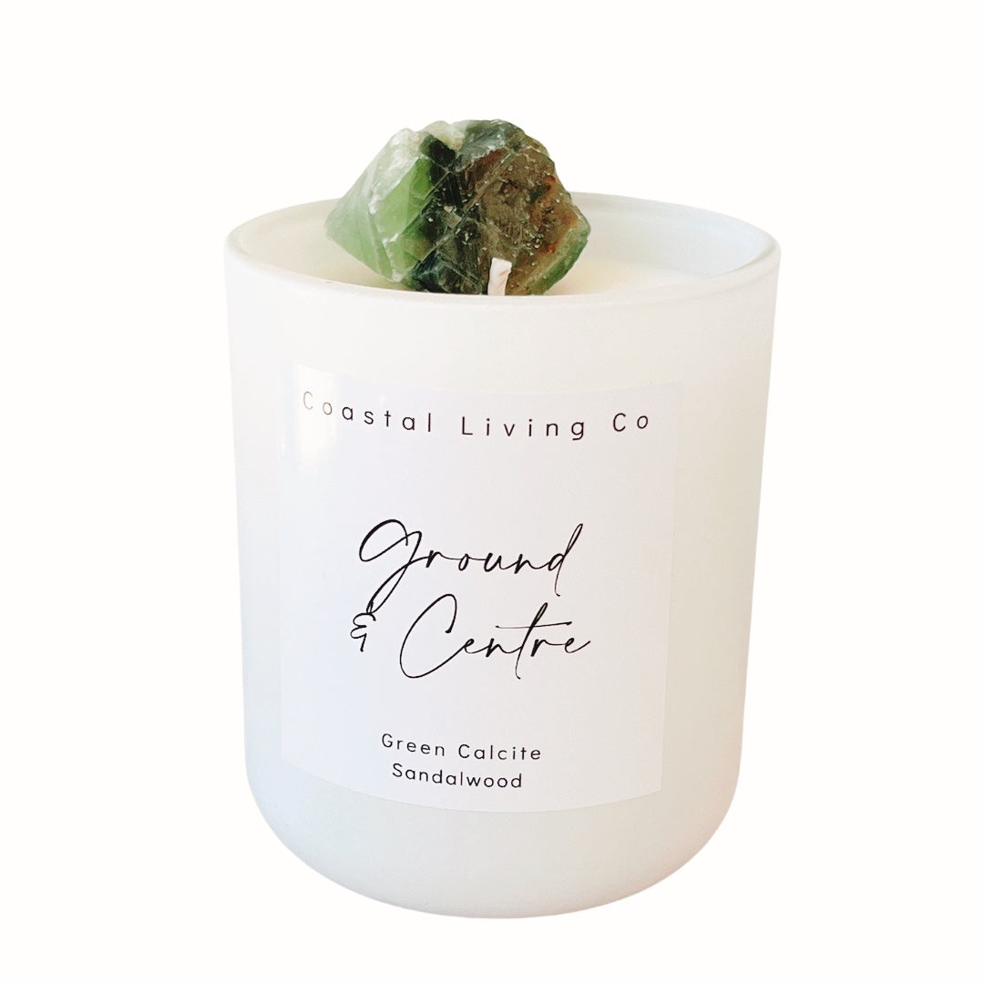 Green Calcite Ground & Centre Crystal Candle